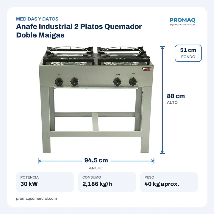 Anafe Industrial 2 Platos Quemador Doble Maigas 2