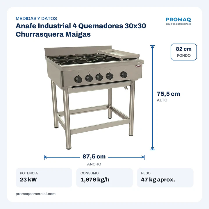 Anafe Industrial 4 Quemadores 30x30 Churrasquera Maigas 2