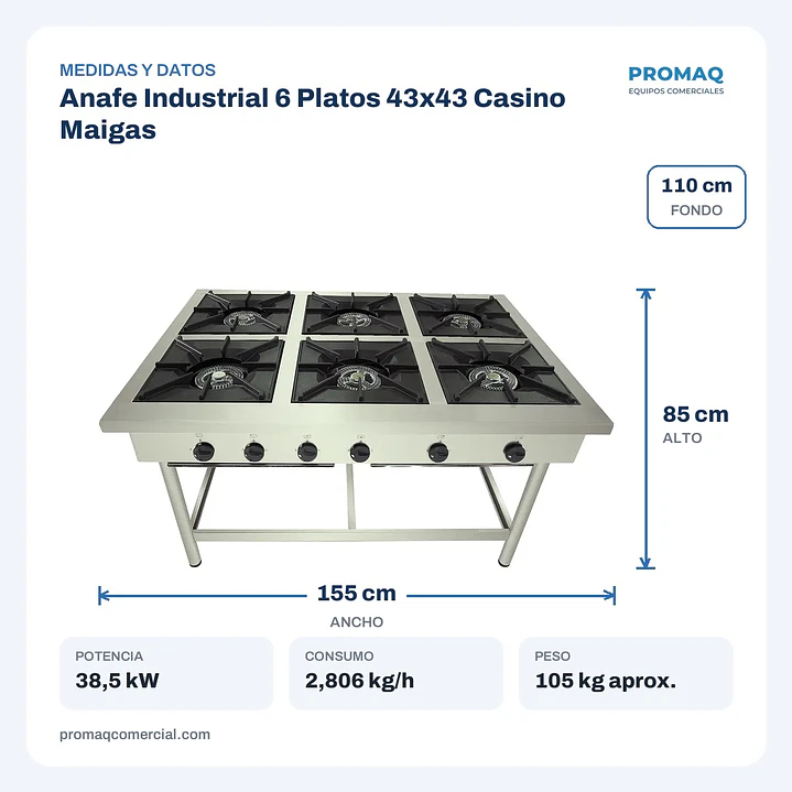 Anafe Industrial 6 Platos 43x43 Casino Maigas 2