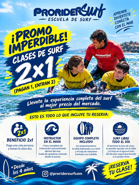 Clases de surf 2X1 