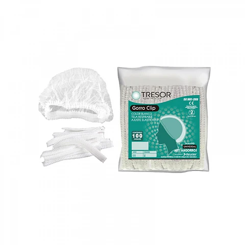 Gorro desechable tipo clip blanco 100 UNIDADES 