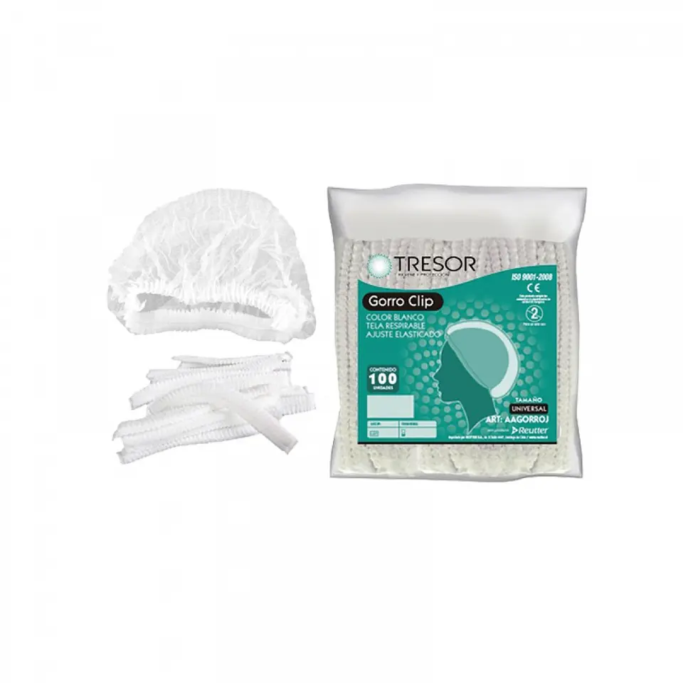 Gorro desechable tipo clip blanco 100 UNIDADES  1