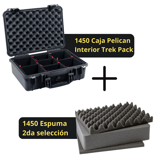 Combo Caja Pelican 1450 negra Interior TrekPack + Espuma PNP 