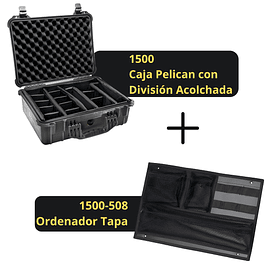 Combo Caja Pelican 1500 Negra interior Divisiones Acolchadas + Ordenador Tapa