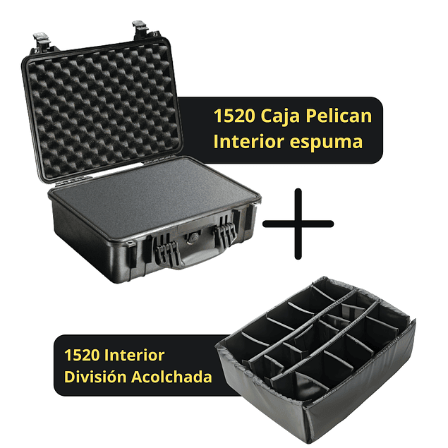 Combo Caja Pelican 1520 Negra + Divisiones Acolchadas