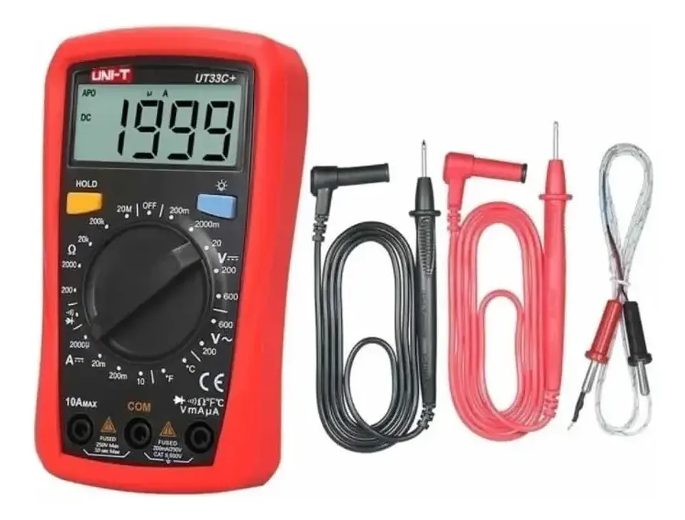 Multímetro digital UNI-T UT33C+ 600V AC/DC medición de temperatura CAT II 600V 1