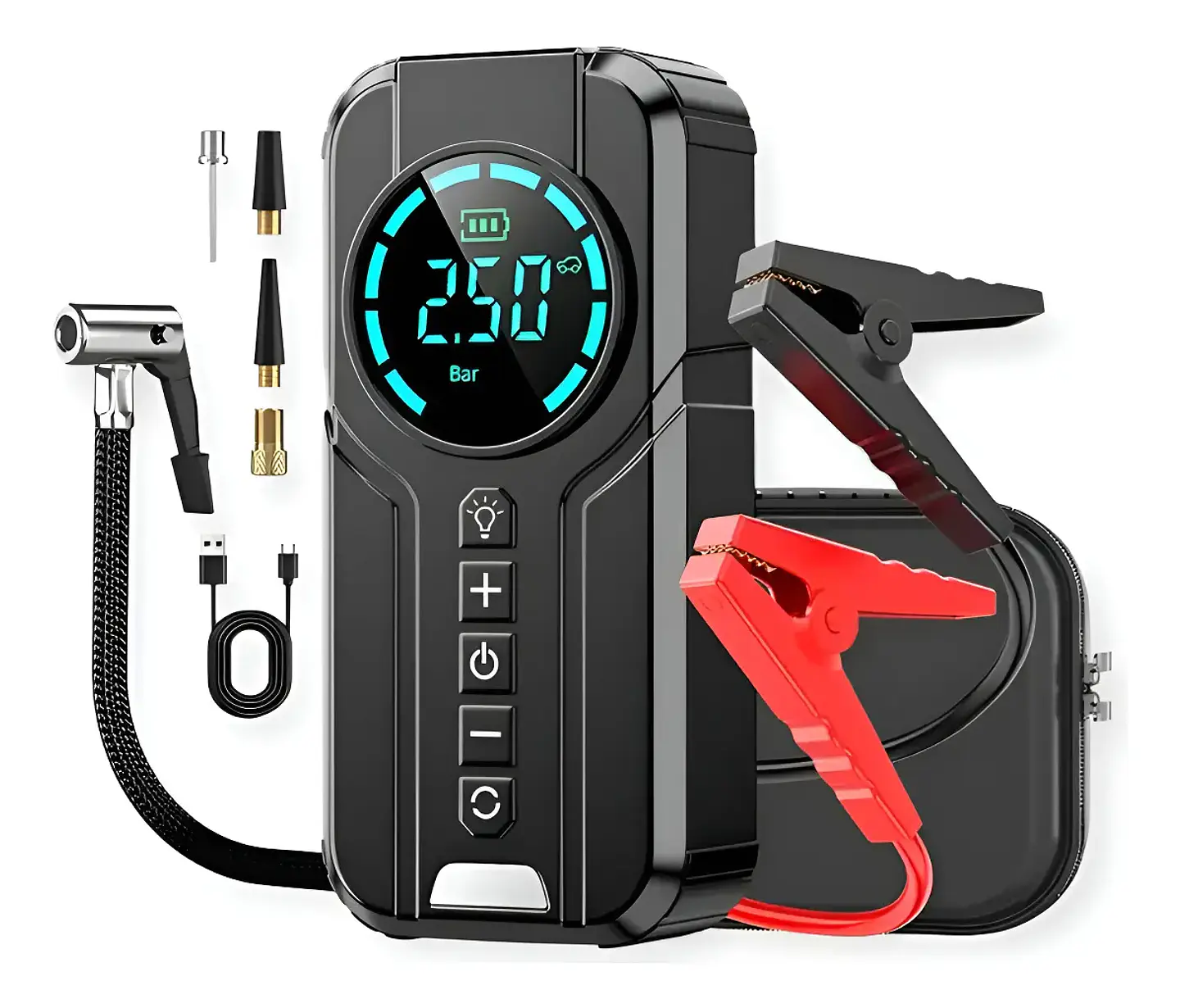 Iniciador De Bateria Con Compresor Linterna Recarga Celular 1