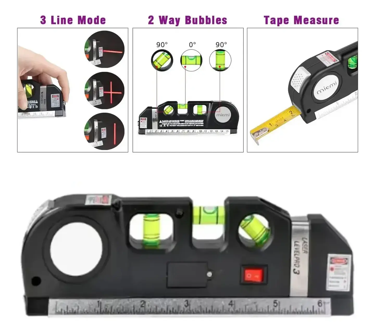 Herramienta Multiusos Laser Y Regla Cinta Métrica Hogar 1