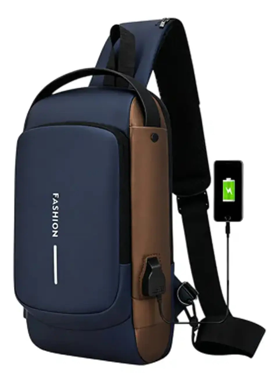 Morral Antirrobo Cruzado Con Puerto Usb Para Hombre Azul 1