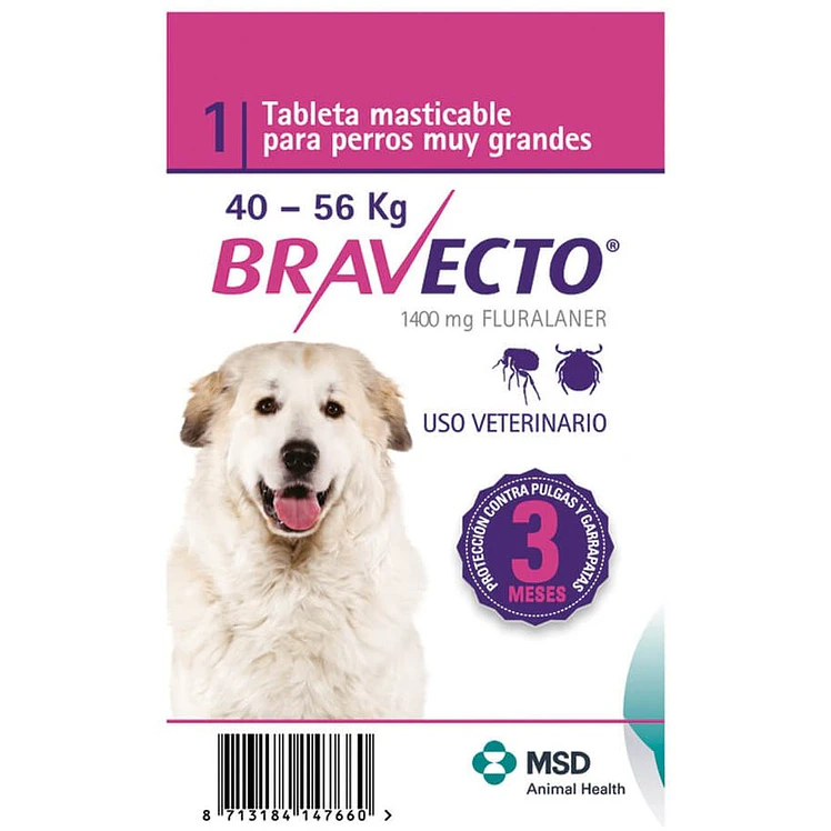 Bravecto Control Pulgas Garrapatas Perros 40 A 56Kg