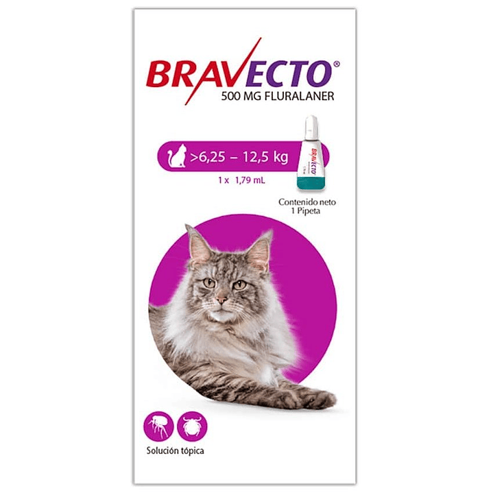 Bravecto Spot On Control Pulgas Garrapatas Gatos 6.25 - 12.5Kg