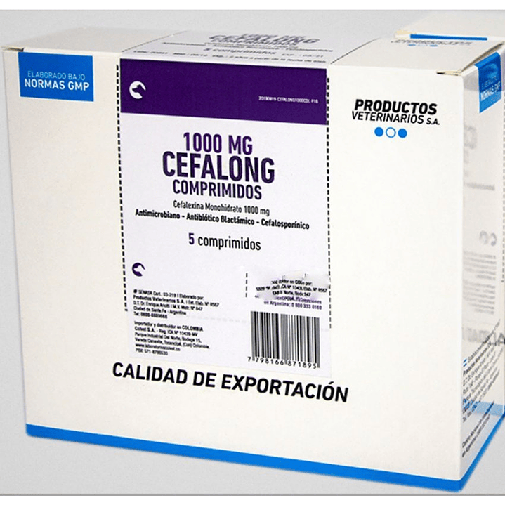 Cefalong Antibiotico Oral Perros Gatos 1000Mg X5 Tabletas