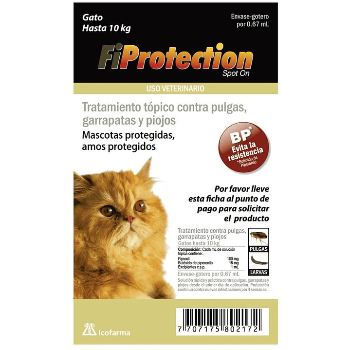 Fiprotection Control Pulgas Garrapatas Gatos Hasta 10Kg 0.67Ml