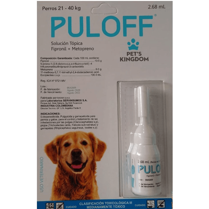 Puloff Antiparasitario Perros 21 A 40Kg 2.68Ml