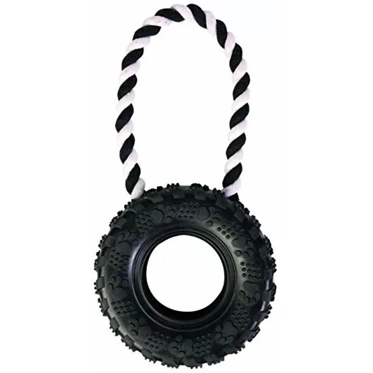 Juguete Perros Trixie Llanta Con Cuerda Caucho Natural 15cm