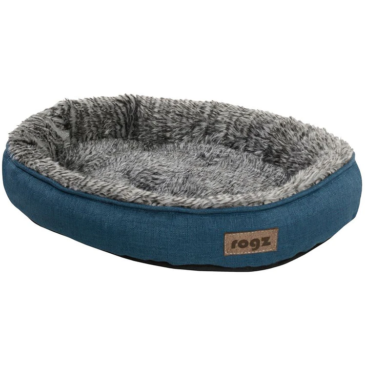 Cama Perros Gatos Rogz Oval Pudz Azul Osc Lavable Talla S