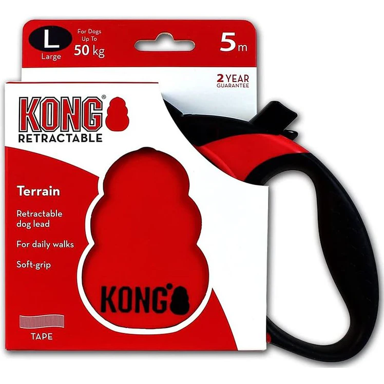 Correa Retráctil Perros Kong Terrain Large Rojo Hasta 50Kg