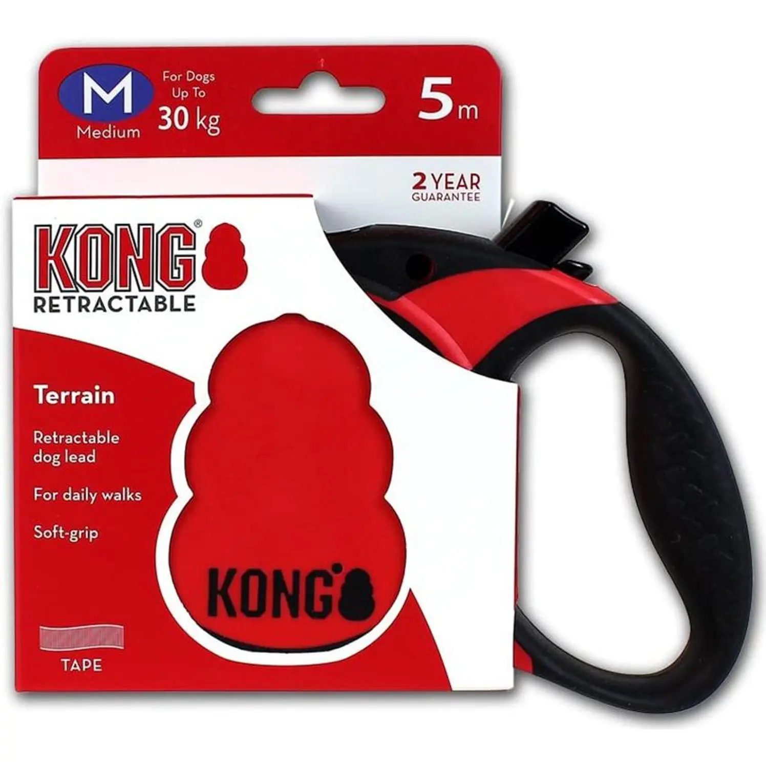 Correa Retráctil Perros Kong Terrain Medium Rojo Hasta 30Kg