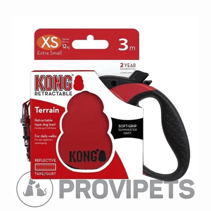 Correa Retráctil Perros Kong Terrain Xs Rojo Hasta 12Kg