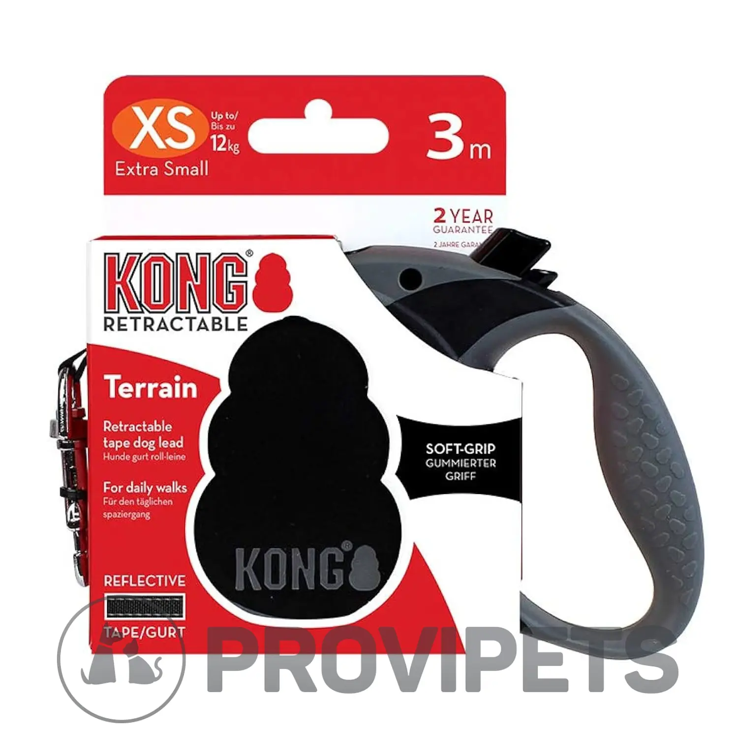 Correa Retráctil Perros Kong Terrain Xs Negra Hasta 12Kg 2