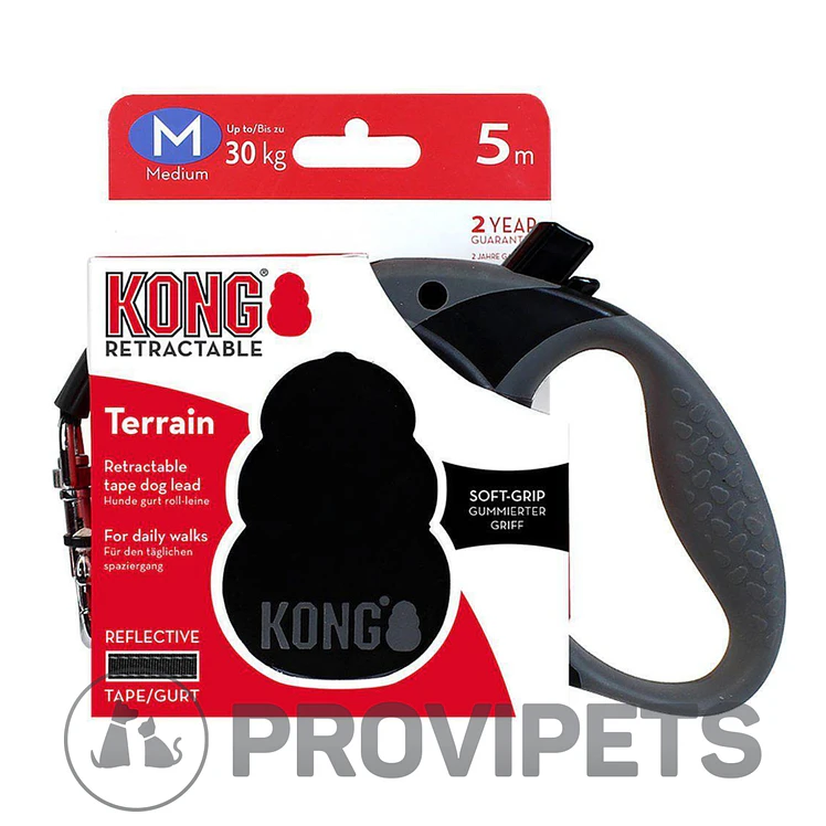 Correa Retráctil Perros Kong Terrain Medium Negra Hasta 30Kg 2