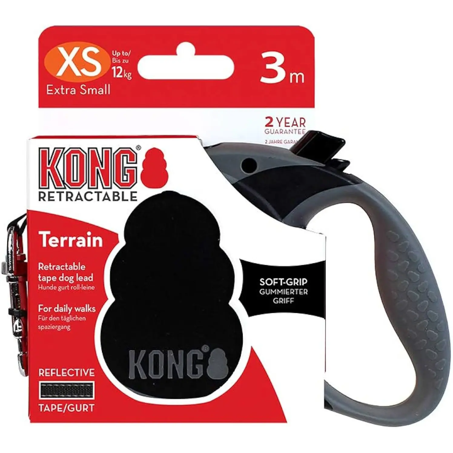 Correa Retráctil Perros Kong Terrain Xs Negra Hasta 12Kg 1