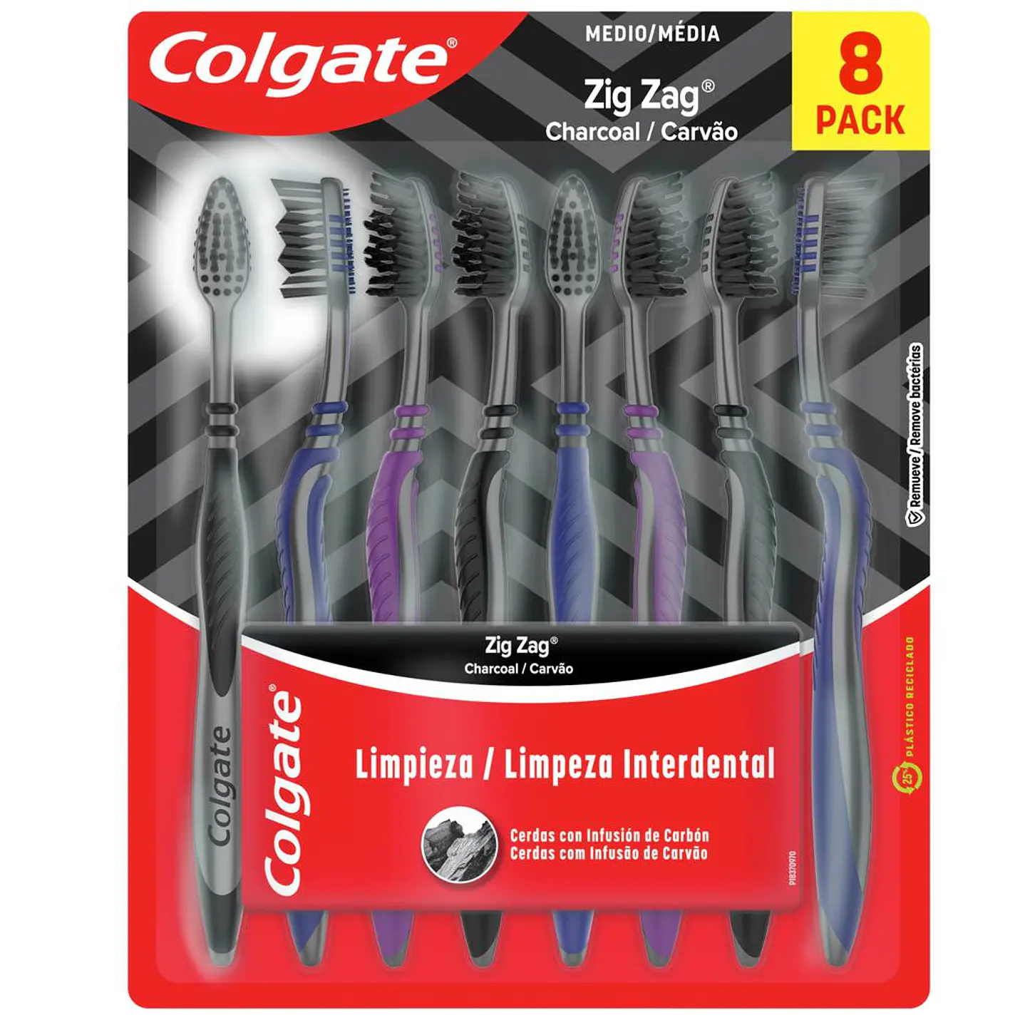 Colgate Zig Zag Cepillo Dental Cerdas Infusión Carbón 8 Unid