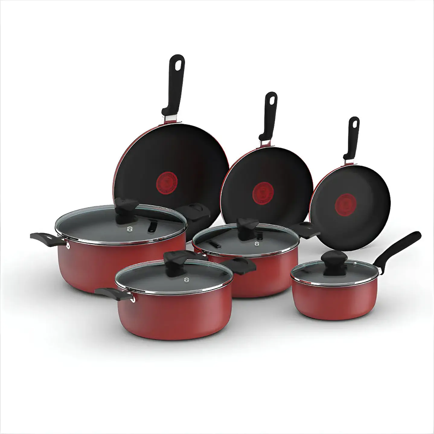 Bateria Colors 11 Pzas Antiadherente Tapa de Vidrio Rojo
