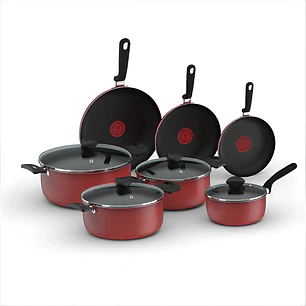 Bateria Colors 11 Pzas Antiadherente Tapa de Vidrio Rojo