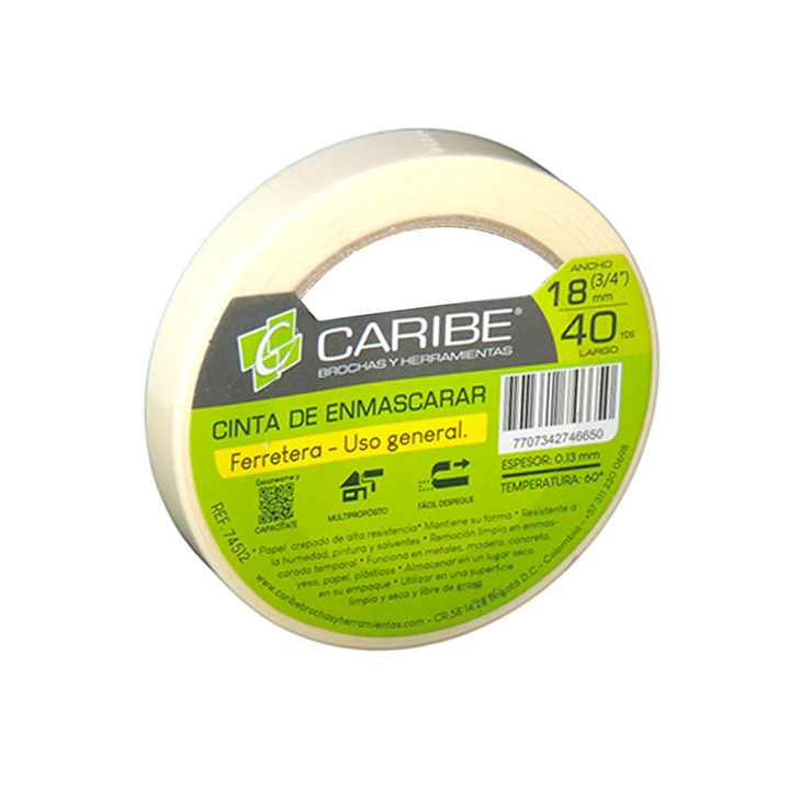 Cinta de Enmascarar Caribe 18 MM x 40YD Beige