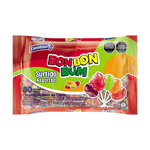 Bon Bon Bum Chupeta Rellena de Chicle Sabores 80 Unid 19 g