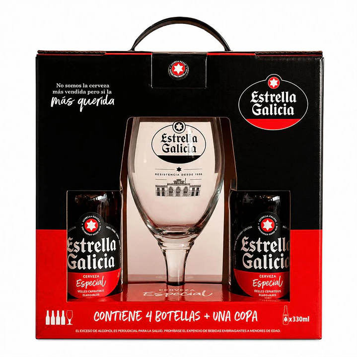 Estrella Galicia Cerveza Lager Especial 4 Unid 330 mL + Copa