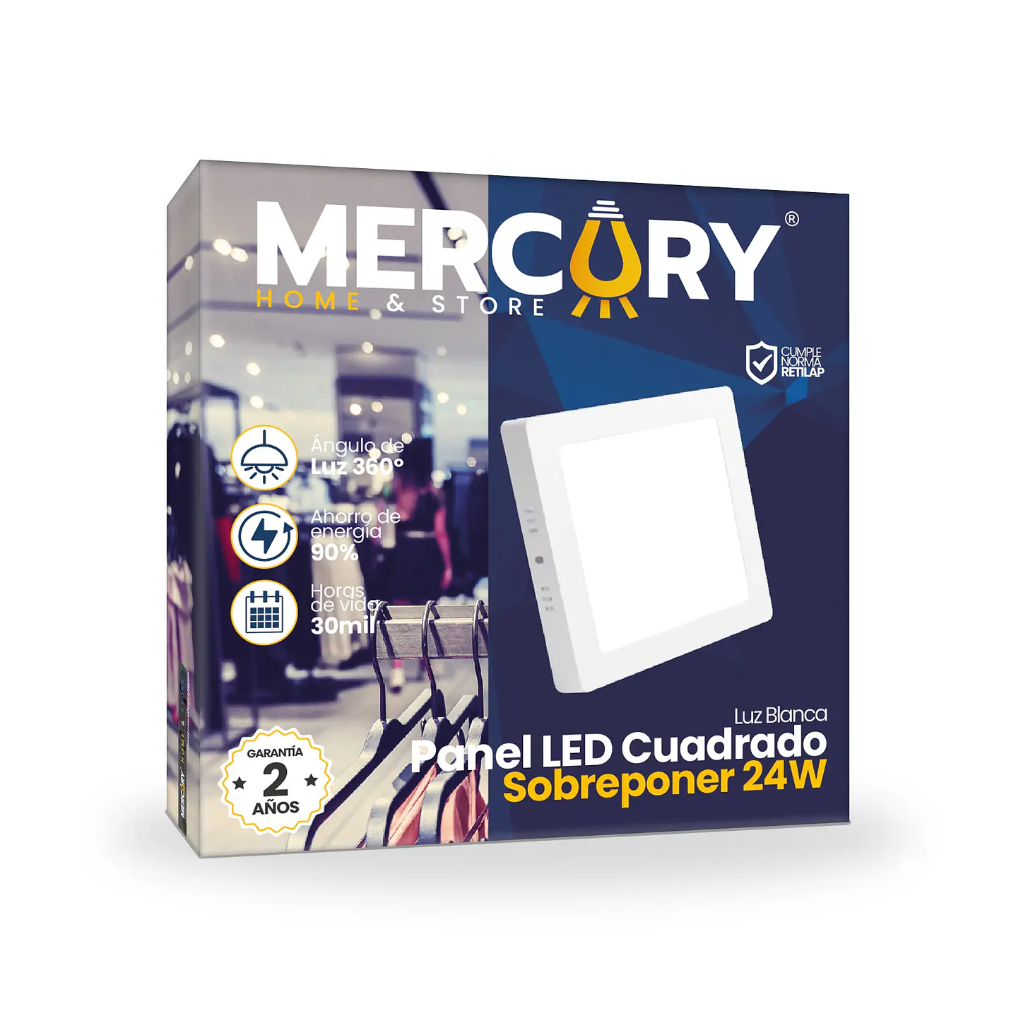Panel LED de 24 W 10 Blanco Cuadrado Sobreponer x 1 Unid