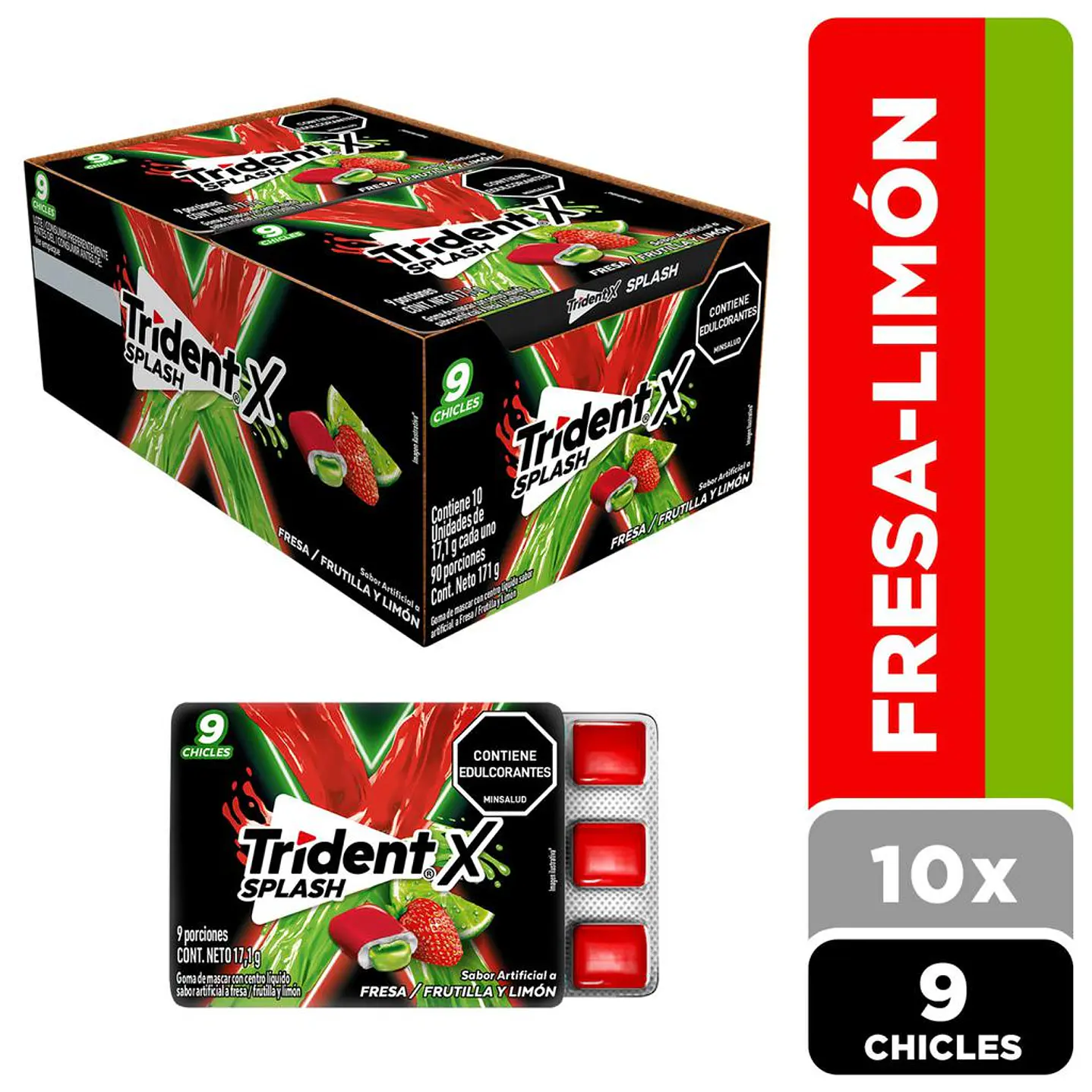 Trident Goma Mascar Centro Sabor Fresa Limón 10 Unid 17 g