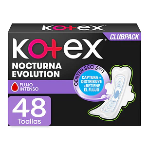 Kotex Nocturna Evolution Toallas Extra Largas Alas 48 Unid