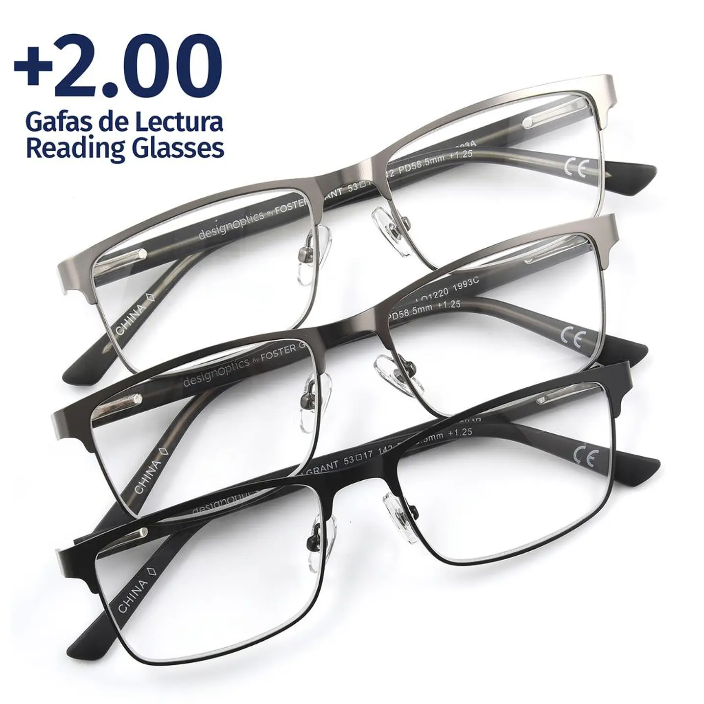 Foster Grant +2.0 Gafas de Lectura Kyne Lyden 3 Unid
