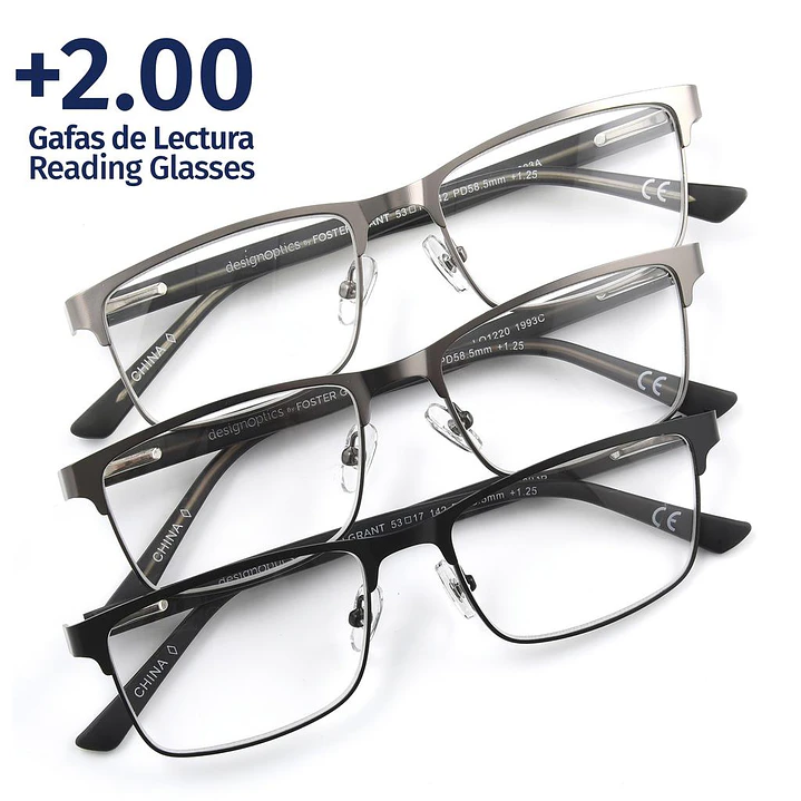 Foster Grant +2.0 Gafas de Lectura Kyne Lyden 3 Unid
