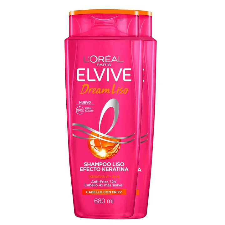 Elvive Shampoo Liso Efecto Cabello Frizz 2 Unid 680 mL