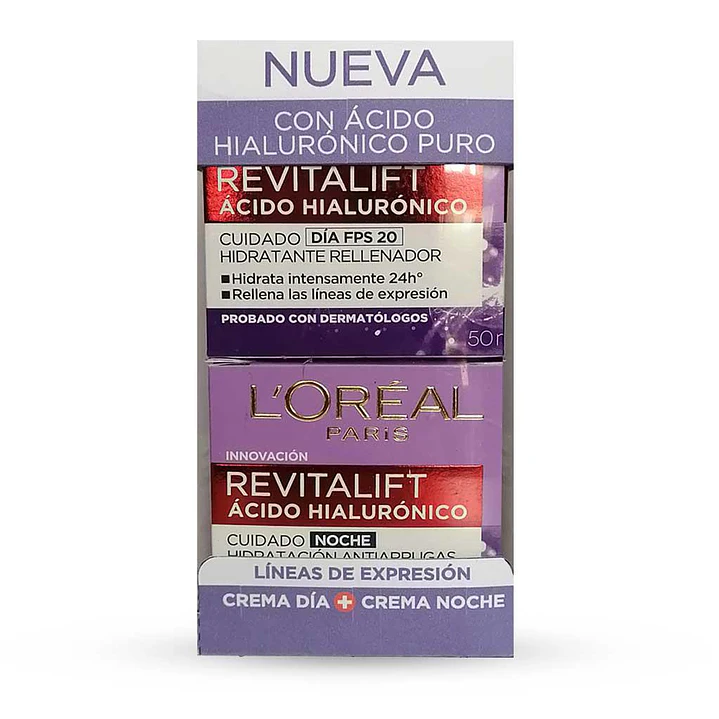 LOreal Crema Hidratante con Acido Hialurónico 2 Unid 50 mL
