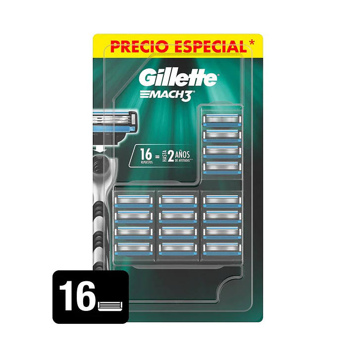 Gillette Mach3 Repuestos de Rasuradora de 3 Hojas 16 Unid