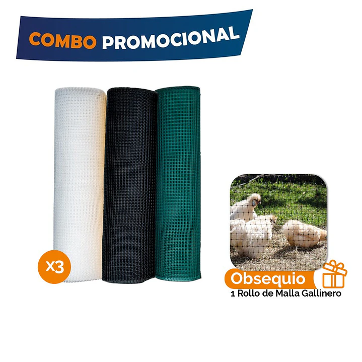 Combo Mallas Todo Terreno 1 x 30m Negro Verde Blanco + 1