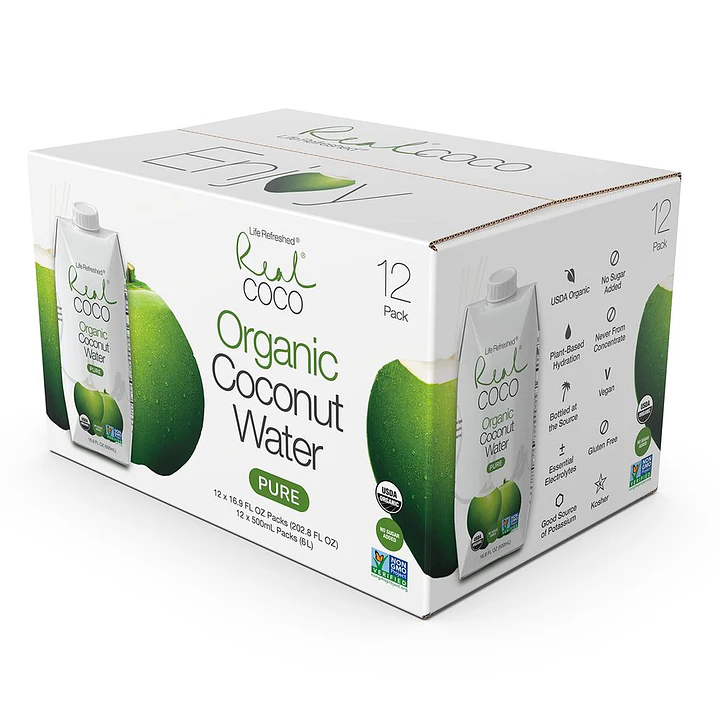 Real Coco Agua Orgánica de Coco 12 Unid 500 mL