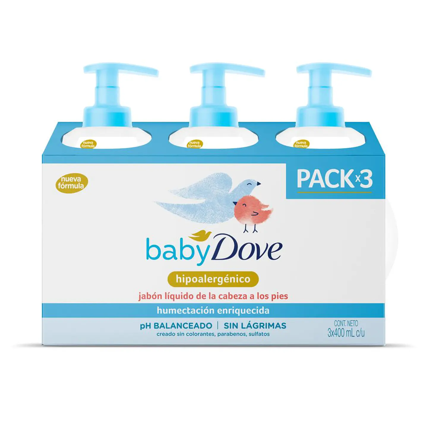 Dove Jabón Líquido Bebé 3 Unid 400 mL