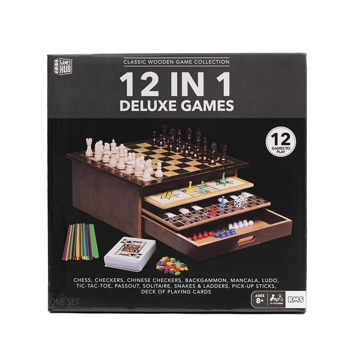 Games Hub Juegos Clásicos de Colección en Madera 12 en 1