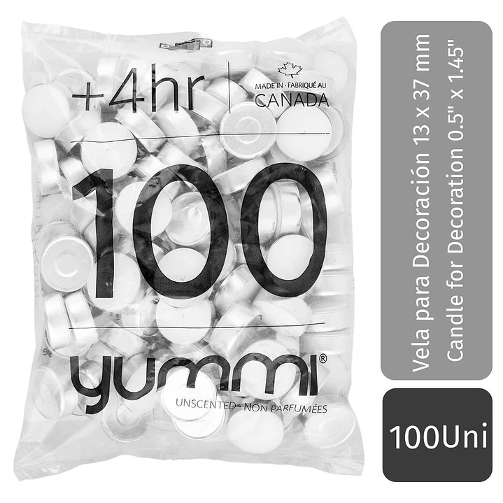 Yummi Velas Pequeñas sin Aroma 100 Unid