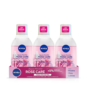 Nivea Agua Micelar Rose Care Ojos Labios 3 Unid 400 mL