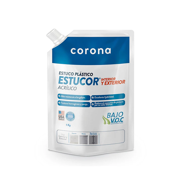 Estuco Plástico para Interiores y Exteriores Bolsa x 1 KG