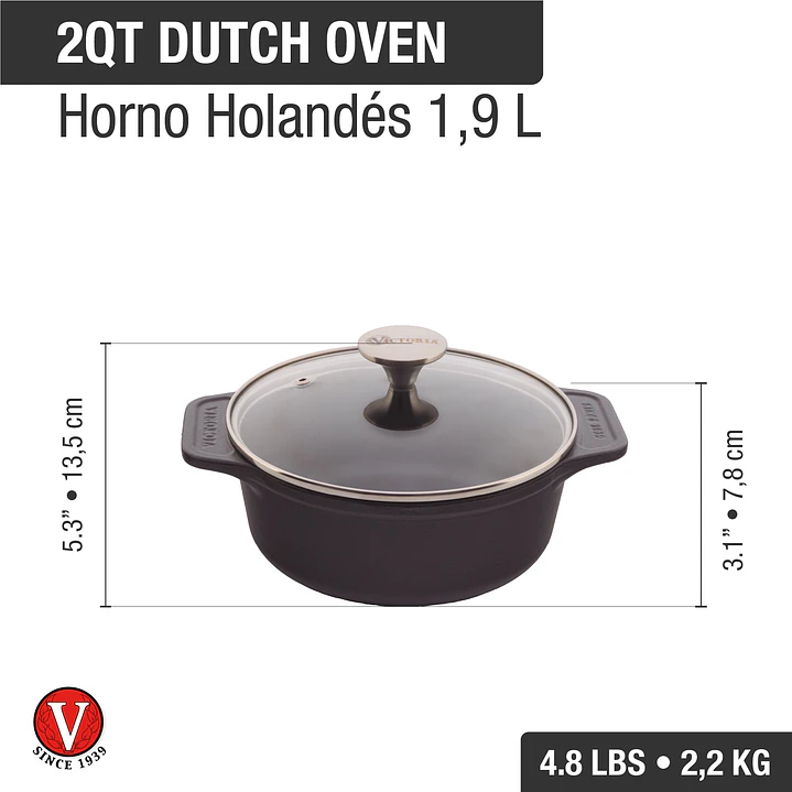 Olla Horno Holandes 1.9 LT Tapa de Vidrio Negro