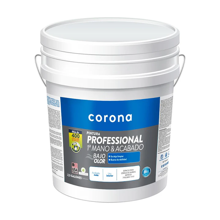 Pintura Corona Professional 1A Mano Blanco 2.5 Galones