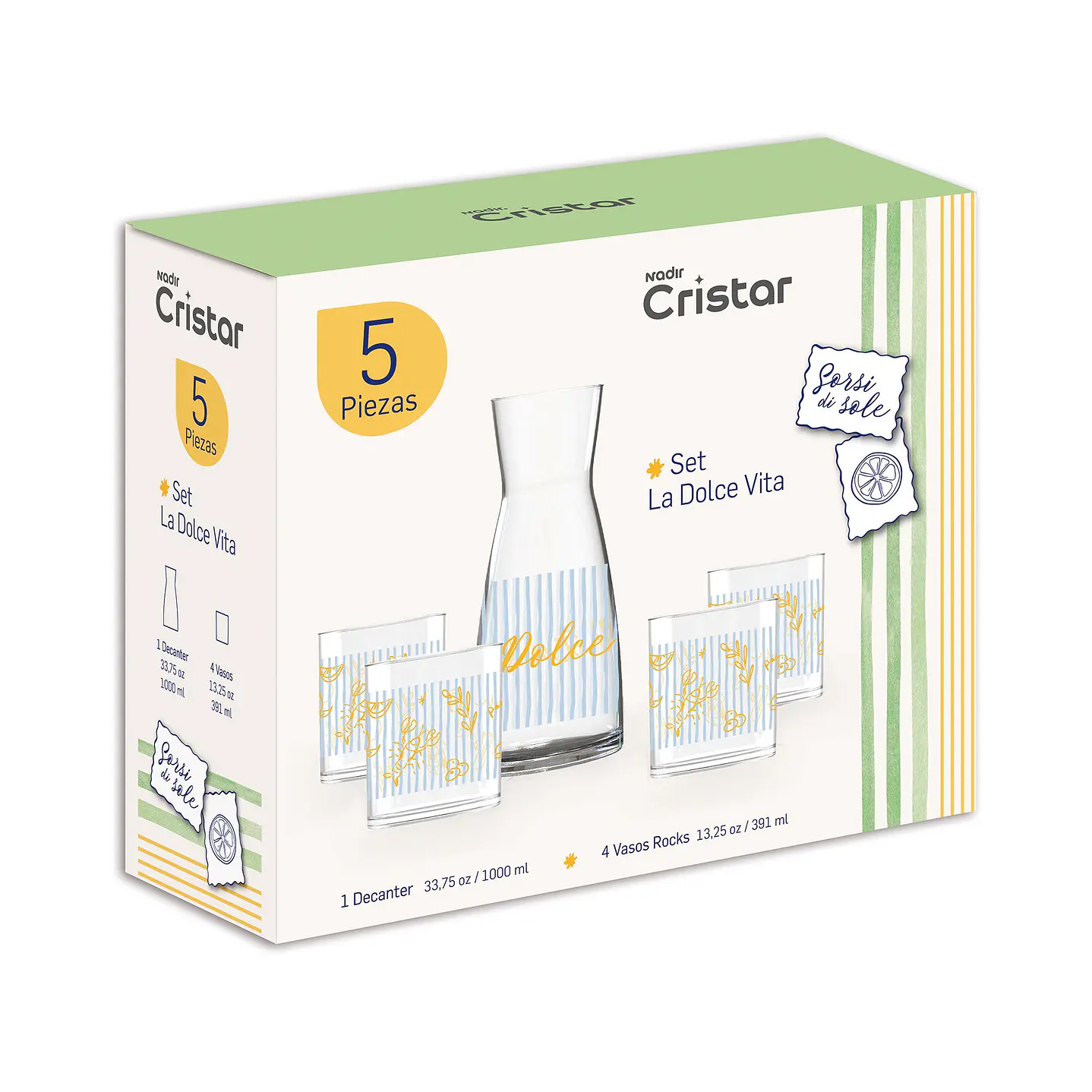Set Decanter Vasos Rio Rocks Cristar Decorado Vita